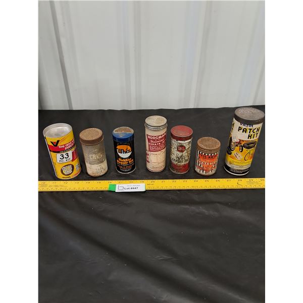 (7) Rubber Repair Kit Cans, some contents-Whiz, Crest, Victor