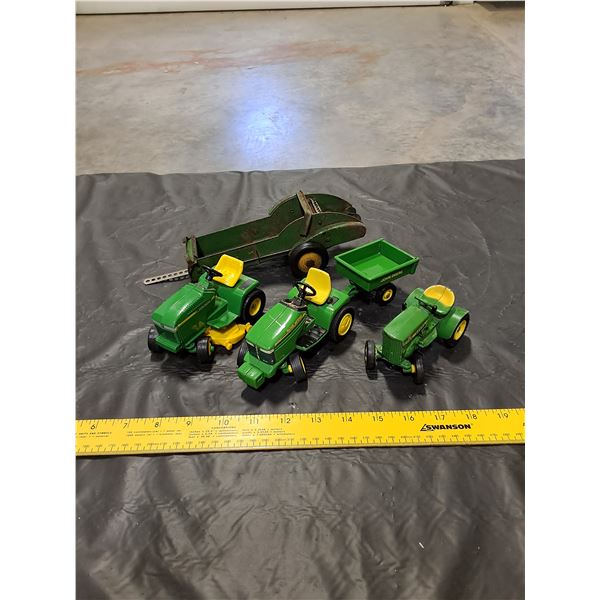 Die Cast John Deere Tractors, Mower, Trailer, Metal Manure Spreader Toys
