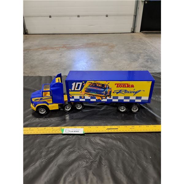 Plastic Tonka Racing Semi and Trailer Toy