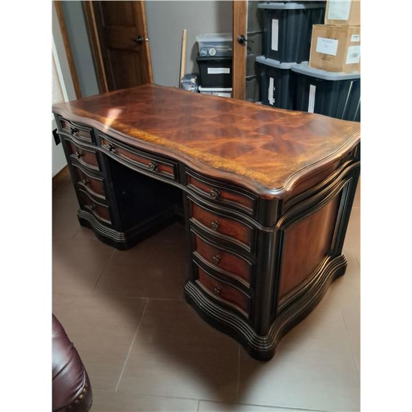 **Heavy Solid Wood Office Desk with Front Shelving and Locking Drawers-Keys Included