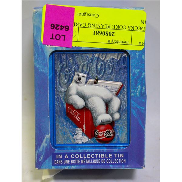 2 DECKS COKE PLAYING CARDS IN TIN