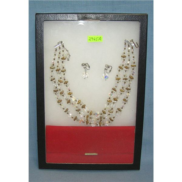 1950'S glass beaded necklace and earring set