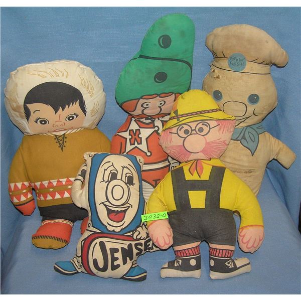 Group of vintage cartoon and advertising dolls