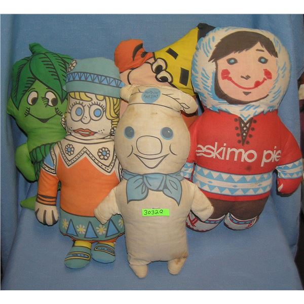 Group of vintage cartoon and advertising dolls