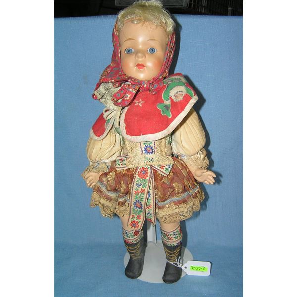 Antique fully dressed composition German doll