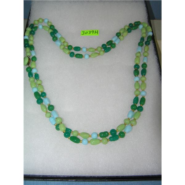 Antique triple tone green and blue glass necklace