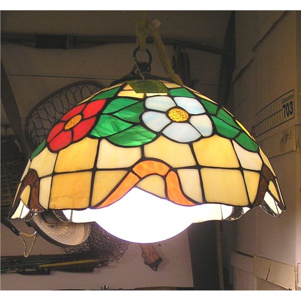 Vintage leaded stained glass chandelier