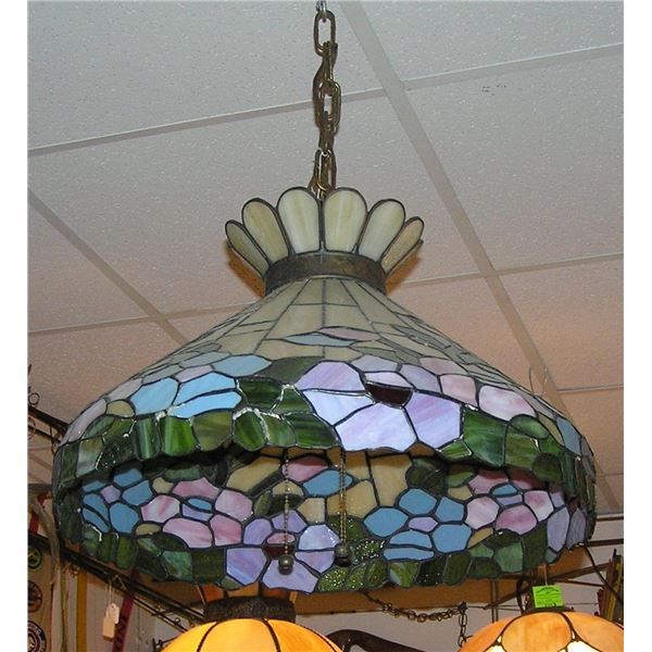 Antique leaded stained glass chandelier