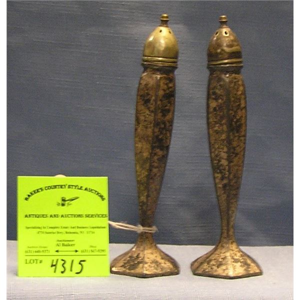 Pair of antique silver plated salt and pepper shakers