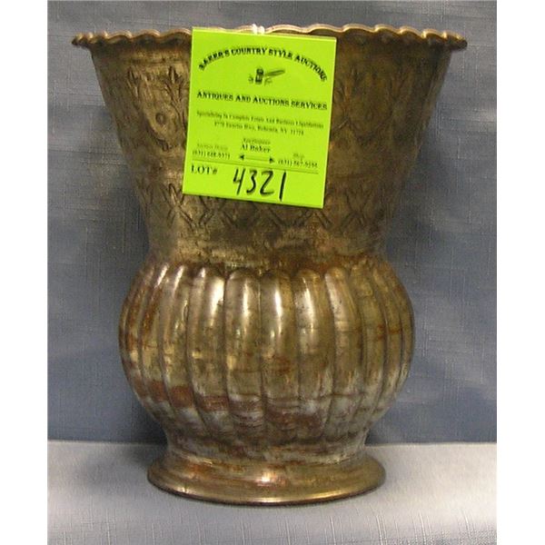 Antique silver over copper hand hammered vase
