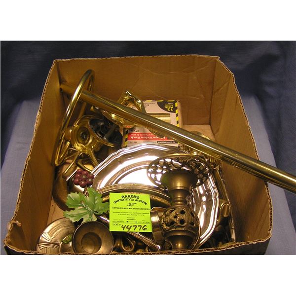 Large box full of vintage silverplate and brassware