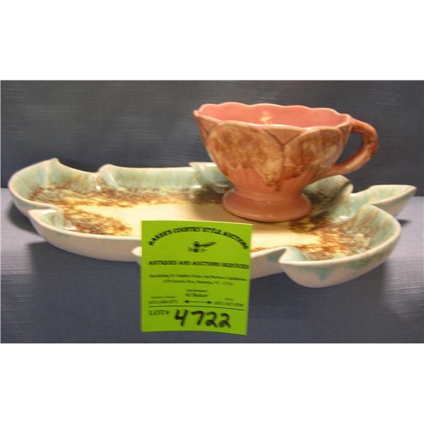Vintage art pottery leaf shaped cup and saucer set