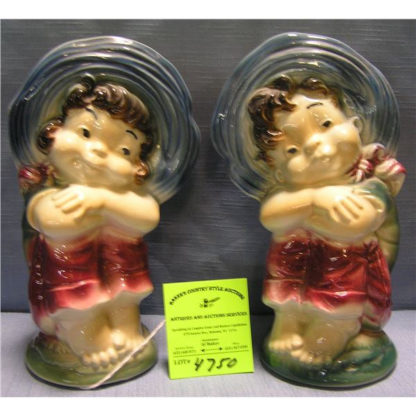 Pair of vintage art pottery figural flower vases