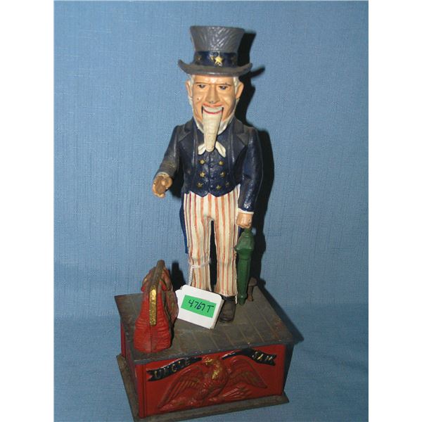 Uncle Sam hand painted cast iron mechanical bank circa 1950s
