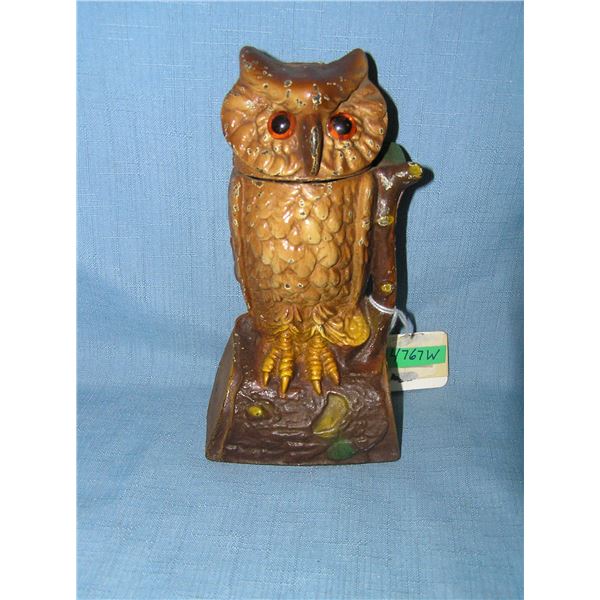Owl Turns Head cast iron mechanical bank circa 1950s