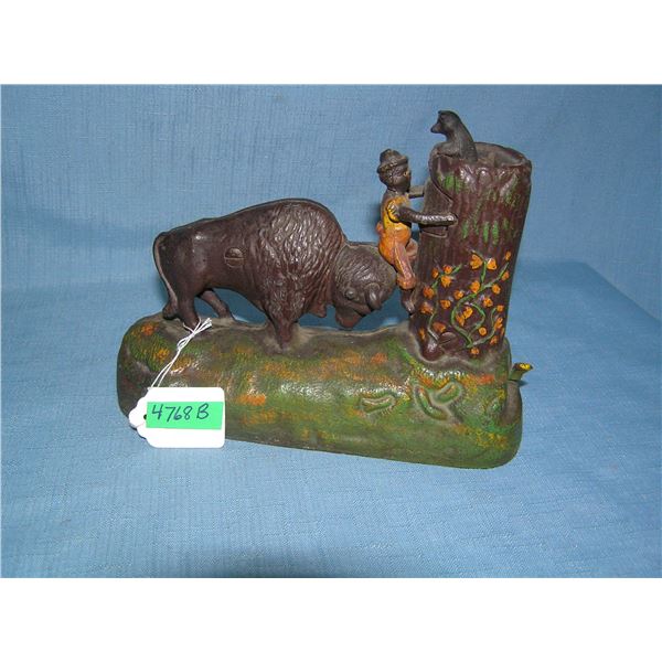 Butting Buffalo cast iron mechanical bank circa 1950s