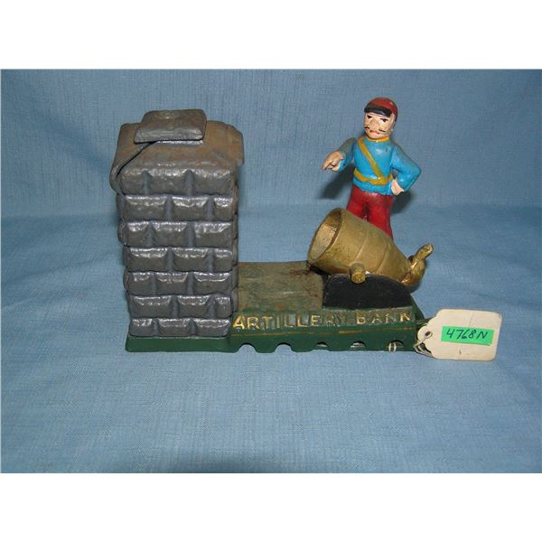 Artillery bank cast iron mechanical bank circa 1960s