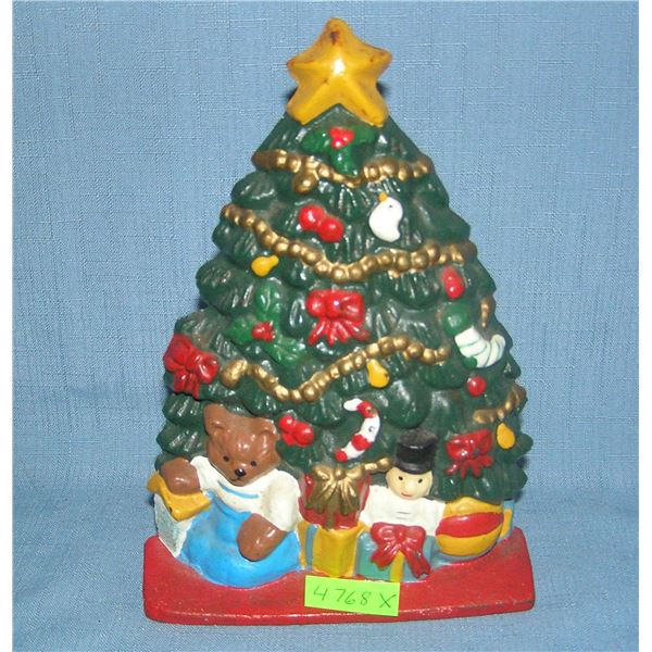 Cast iron hand painted decorative Christmas tree bookend