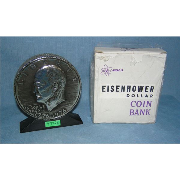 Eisenhower dollar coin bank all cast metal with original box
