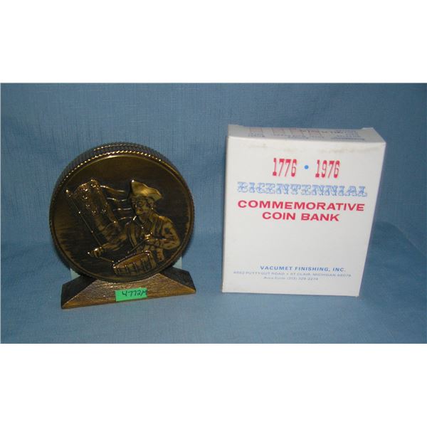 Bicentennial bronze color hard plastic coin bank with original box