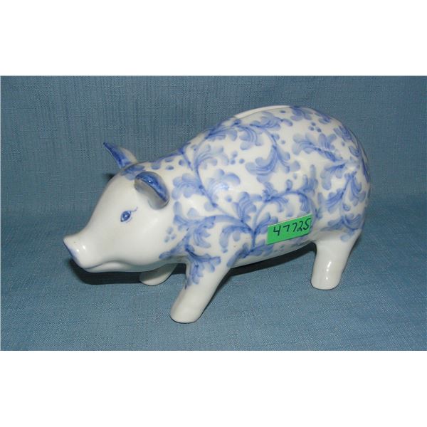 Blue Delft style decorative porcelain pig bank