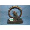 Image 1 : Hand painted cast iron parrot seated in ring door stop circa 1930s