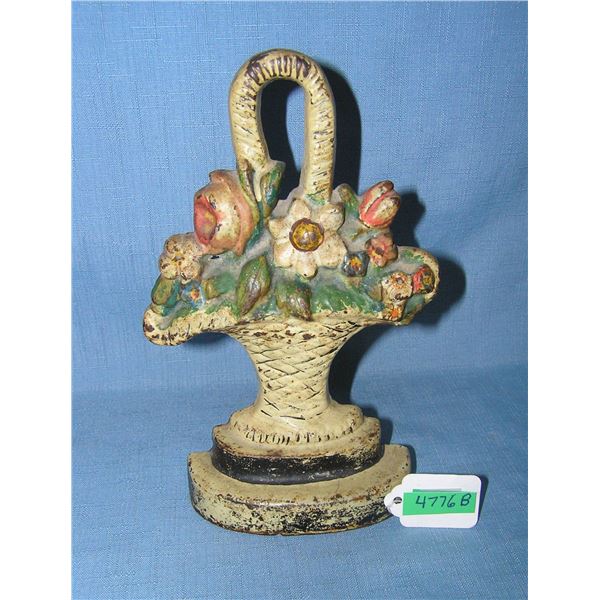 Hand painted cast iron flower basket by Hubley circa 1930