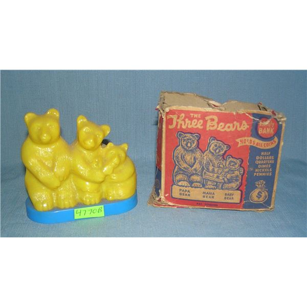 Vintage 3 bears hard plastic bank with original box