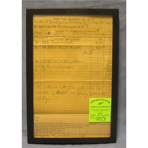 Antique invoice from the W. Eddy Plow Company