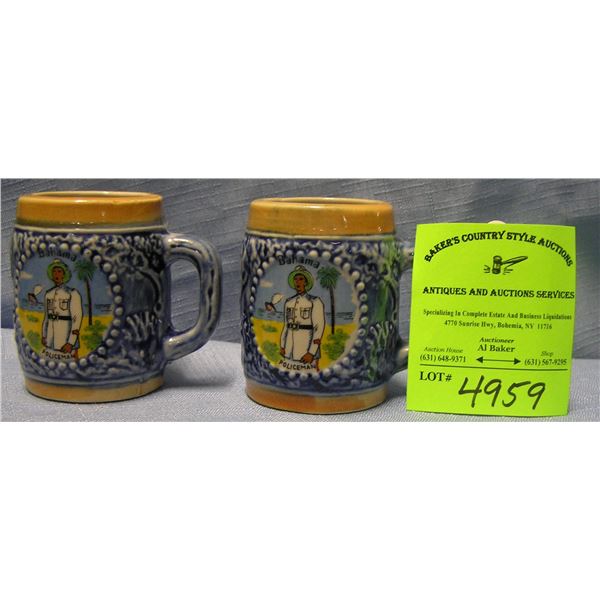 Bahamian policemen decorated miniature beer mugs
