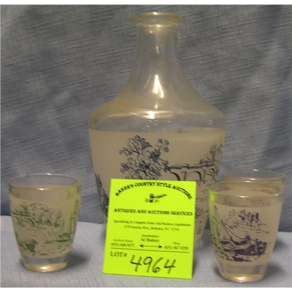 Great early horse drawn decorated decanter set