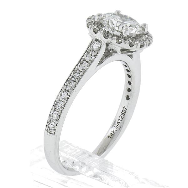 New 14k White Gold 1.59 ctw GIA Round Diamond w/ Halo Classic Engagement Ring