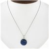 Image 6 : New 14k Gold Round Cabochon Blue Banded Agate Pendant on Adjustable Cable Chain