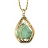 Image 6 : Vintage 14k Gold Tumbled Turquoise Basket Cage Pendant w/ 16" Rope Link Chain