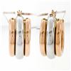 New 14k Rose & White Gold Triple Puffed Tube Round Hoop Earrings