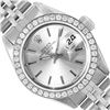 Rolex Ladies Stainless Steel Silver Index Diamond Bezel Date Wristwatch