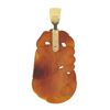 Image 4 : Vintage 33.4x18.1mm Carved Orange Brown Jade Charm Pendant w/ 14K Gold Bail