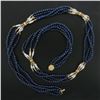 Image 3 : Vintage 31" Blue Lapis & Pearl Bead Multi Strand Necklace w/ 14k Gold Clasp Bead