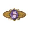 Antique Victorian 18k Gold 13.50 ctw Oval Amethyst w/ Hand Engraved Brooch Pin