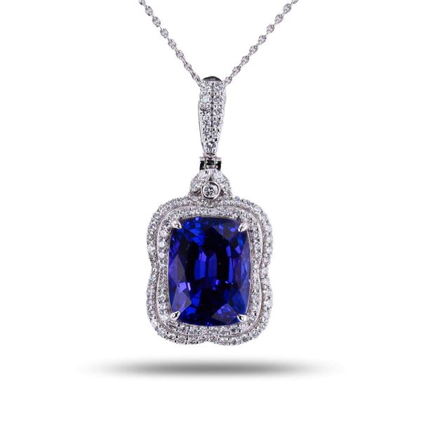 9.22 ctw Tanzanite and 0.85 ctw Diamond Platinum Pendant (GIA CERTIFIED)