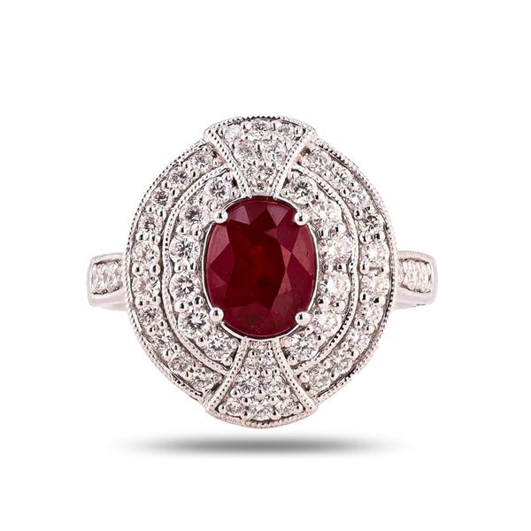 2.06 ctw Ruby and 0.73 ctw Diamond Platinum Ring (GIA CERTIFIED)