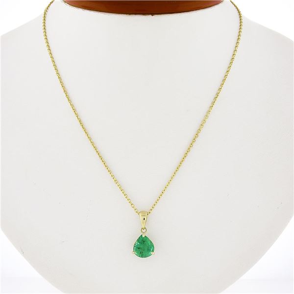 NEW 18k Gold 2.14 ctw GIA Wide Pear Teardrop Emerald Solitaire Pendant & 14k Cha