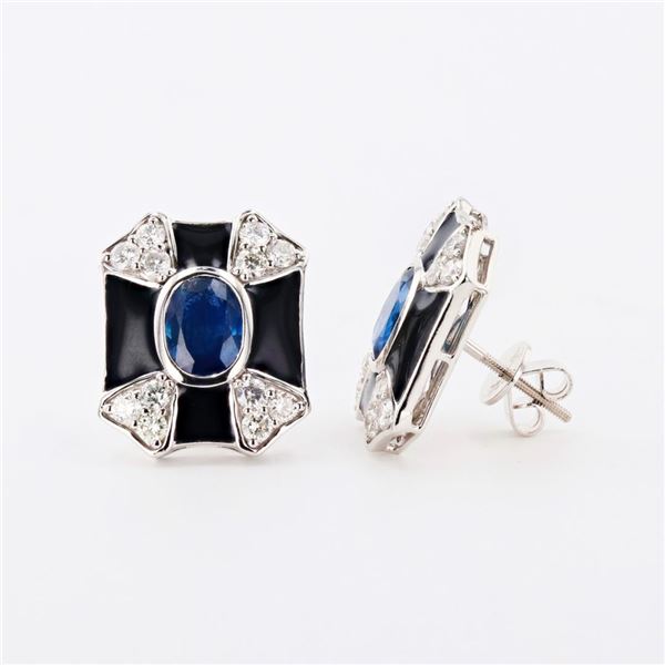 2.60 ctw Blue Sapphire and 1.11 ctw Diamond Platinum Earrings