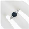 Image 4 : Platinum GIA Greenish Blue Round Sapphire Solitaire Ring w/ Diamond Ribbon Sides