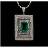 Platinum GIA Certified 6.98 ctw Emerald and Diamond Pendant With Chain