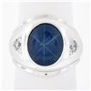 Mens 14k White Gold Simulated Lindy Blue Star Sapphire & Diamond Pinky Dome Ring