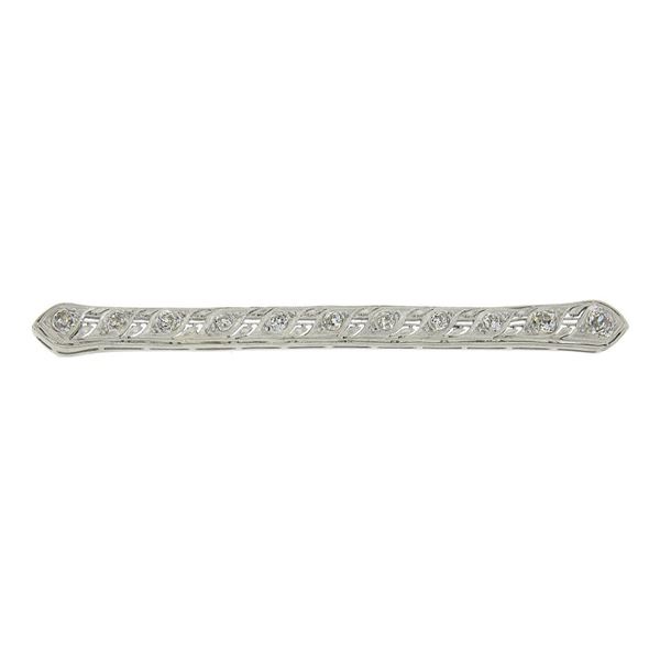 Antique Edwardian Platinum 1 ctw Old Cut Pave Diamond Filigree Long Bar Pin Broo