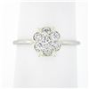 Antique 18k White Gold 0.52 ctw Old European Diamond Cluster Flower Solitaire Ri