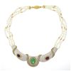 Image 3 : 18k Gold GIA Colombian Emerald & Ruby Diamond Three Strand Pearl Collar Necklace