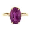 Image 5 : Vintage 14K Yellow Gold Oval Prong Solitaire Pink Stone w/ Scalloped Basket Ring